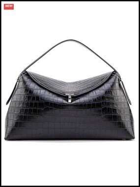 Microfiber Leather Croc Embossed Crossbody Bag T Lock Large